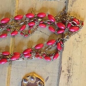 Boho Red Long Strand Beaded Necklace - image 1